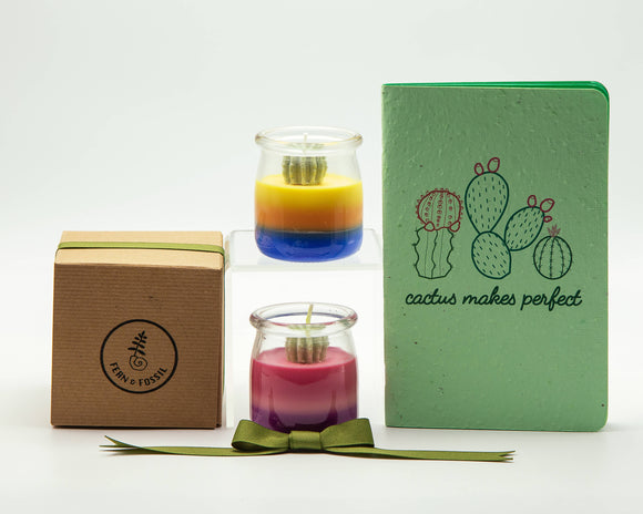 Cactus Journal & Succulent Candle Gift Set