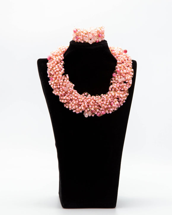Pink Pansy Crocheted Wire Necklace